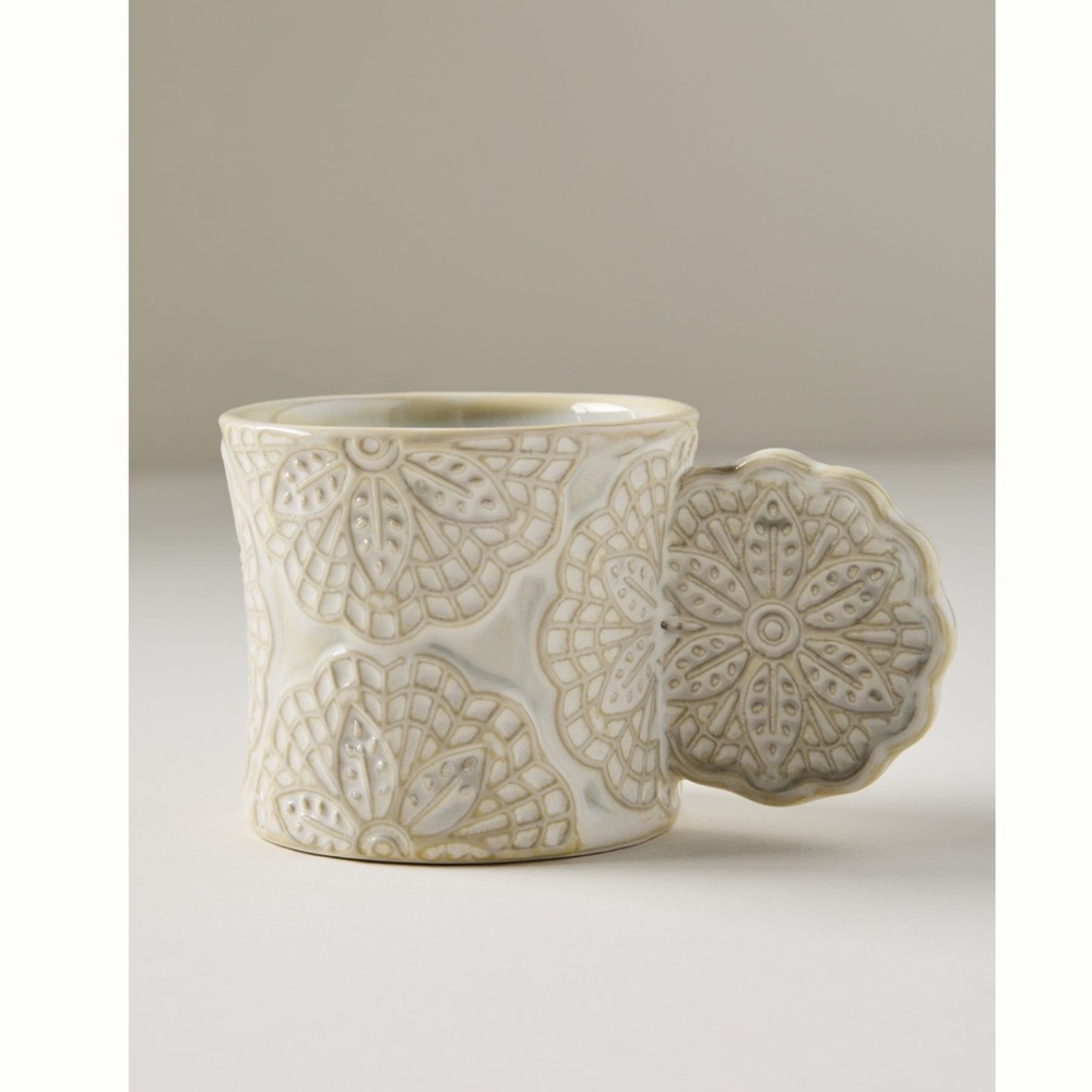 Set of (2) Espresso Cups Anthropologie Stoneware Pizzelle Cups NEW